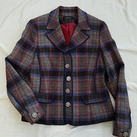 Tribal Jackets & Blazers - Gorgeous Tribal blue gray red plaid blazer 8 EUC